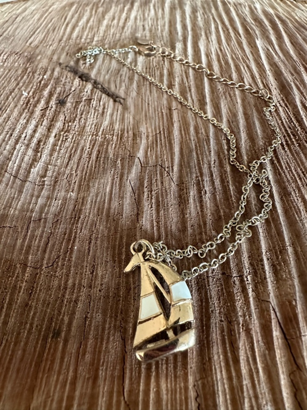 Claire's Gold Sailboat Pendant Necklace with White Inlay Nautical Costal